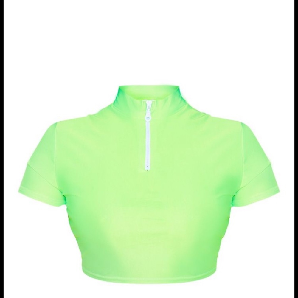 Plus size neon green swim top with zipper